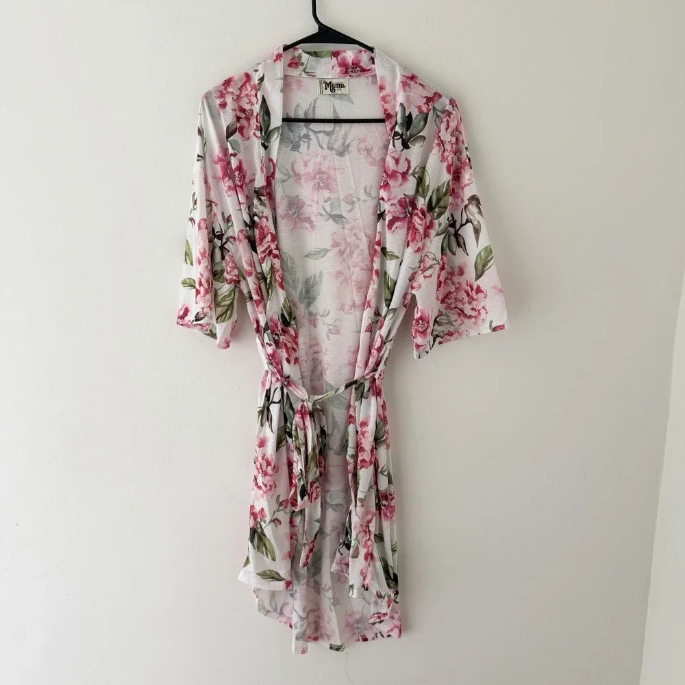 Show Me Your Mumu Belted Robe One Size Pink Floral Casual Wrap‎ Cozy Feminine